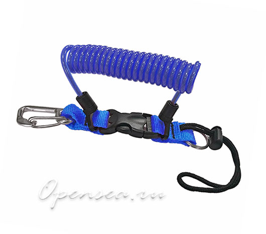 Держатель-спираль с фастексом и карабином синий