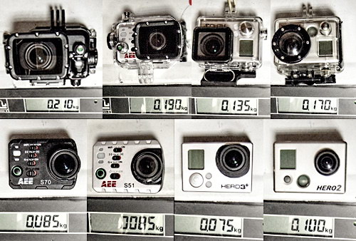 Вес камер AEE и GoPro с боксом и без